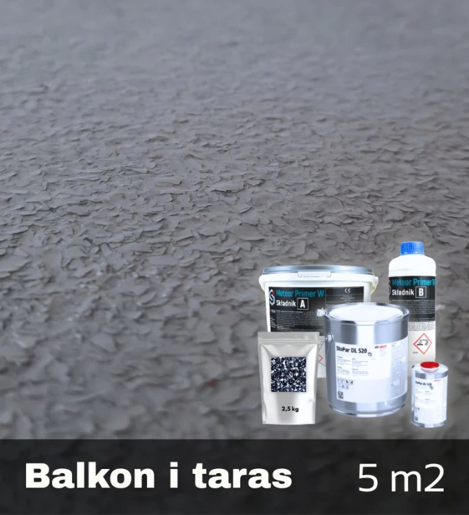 Zestaw żywic na balkon i taras 5m2 pełny zasyp płatków EasyFlake Antracyt
