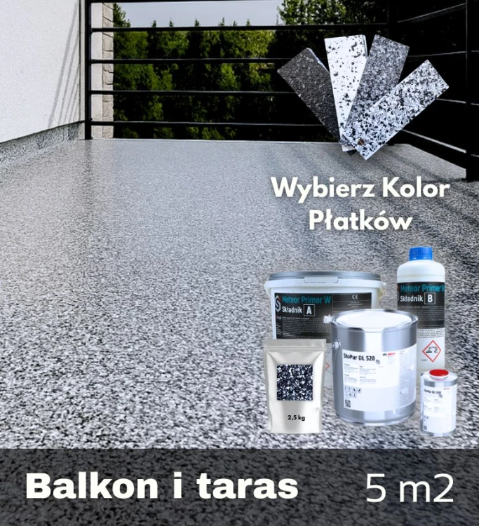 Zestaw żywic na balkon i taras 5m2 pełny zasyp płatków EasyFlake