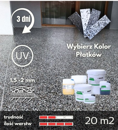 Zestaw żywic poliuretanowych, pełen zasyp z płatków na balkon i taras, EASYFLAKE 20m2