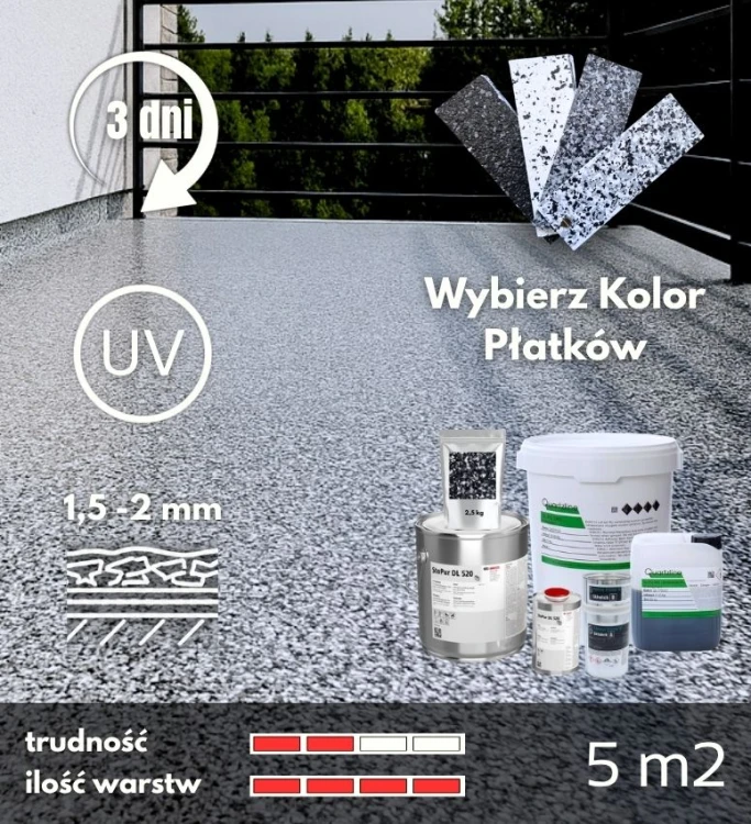 Zestaw żywic poliuretanowych, pełen zasyp z płatków na balkon i taras, EASYFLAKE 5m2.jpg