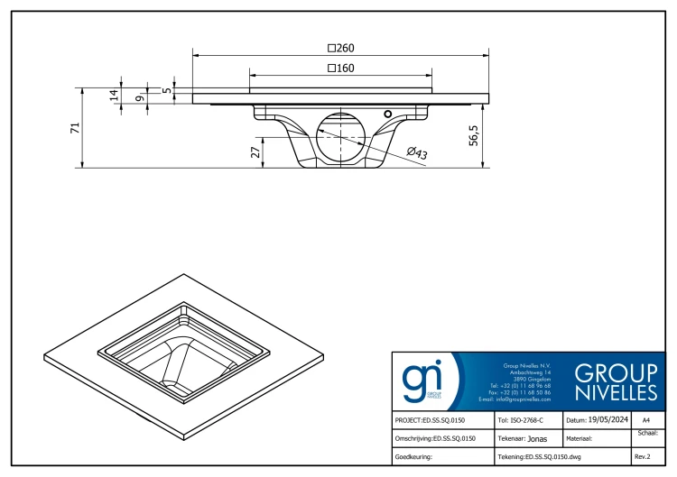 I-DRAIN Liquid Square – rysunek techniczny producenta