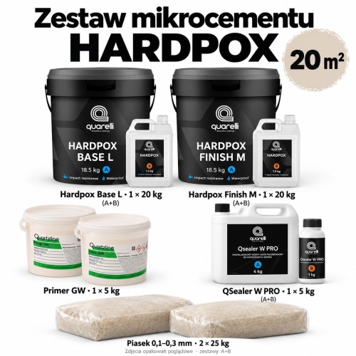 Quarelli Hardpox 20 m² – zestaw z Primer GW i dwoma workami drobnego piasku