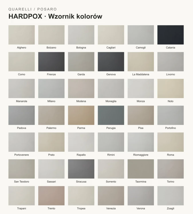 Quarelli Hardpox – wzornik kolorów
