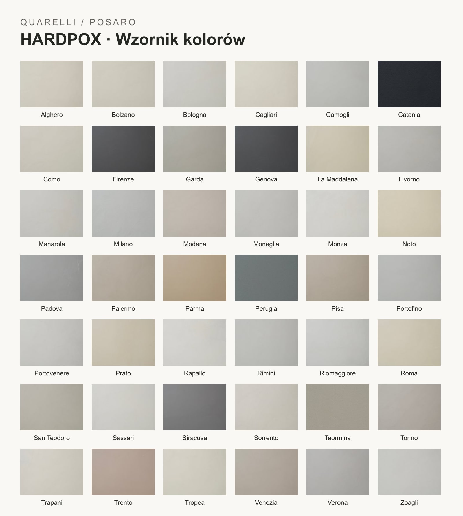 Quarelli Hardpox – wzornik 42 kolorów